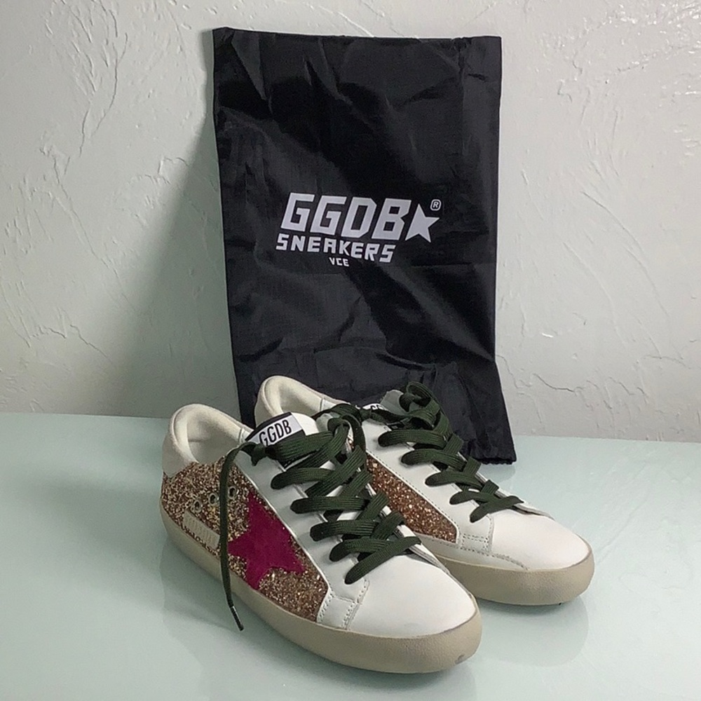 Golden Goose GGDB sneakers gold glitter fluorescent pink suede Star SZ 41 or 10
